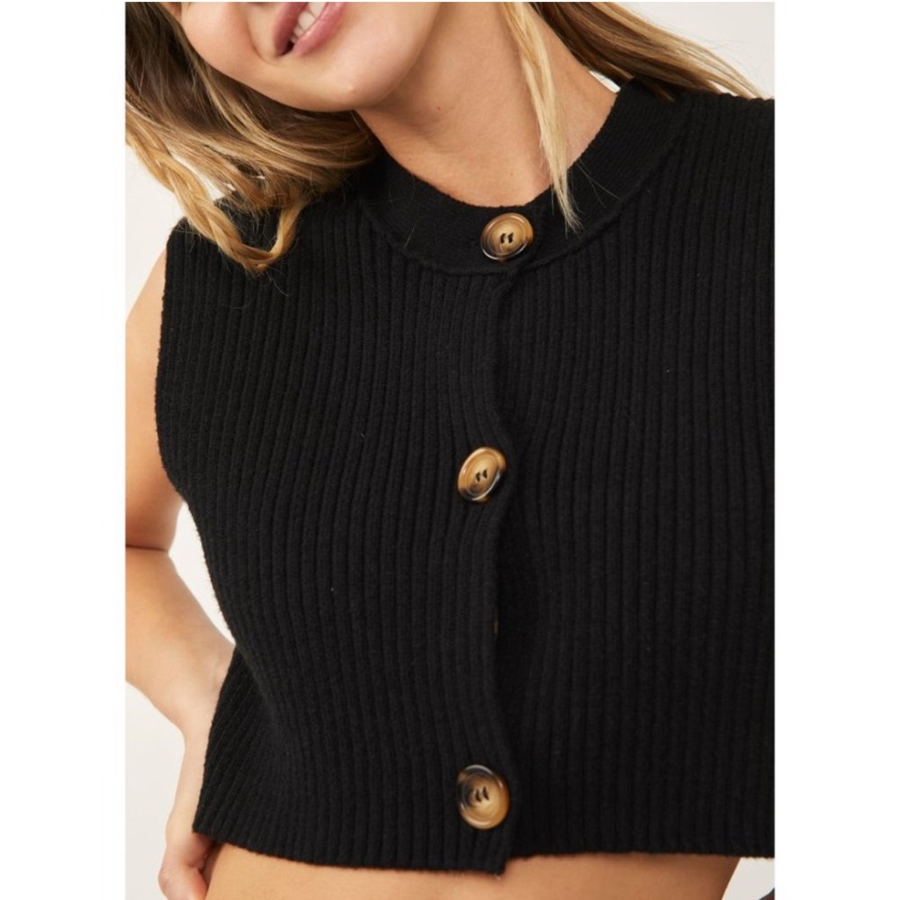 Free People Naomi Micro Black Ribbed Knit Vest